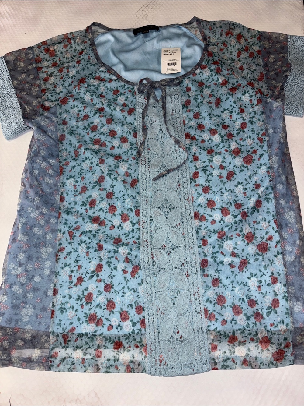 Susan Betro Boho Peasant Cottagecore Floral Tank Top Blue Lace Women’s Sz XL NWT
